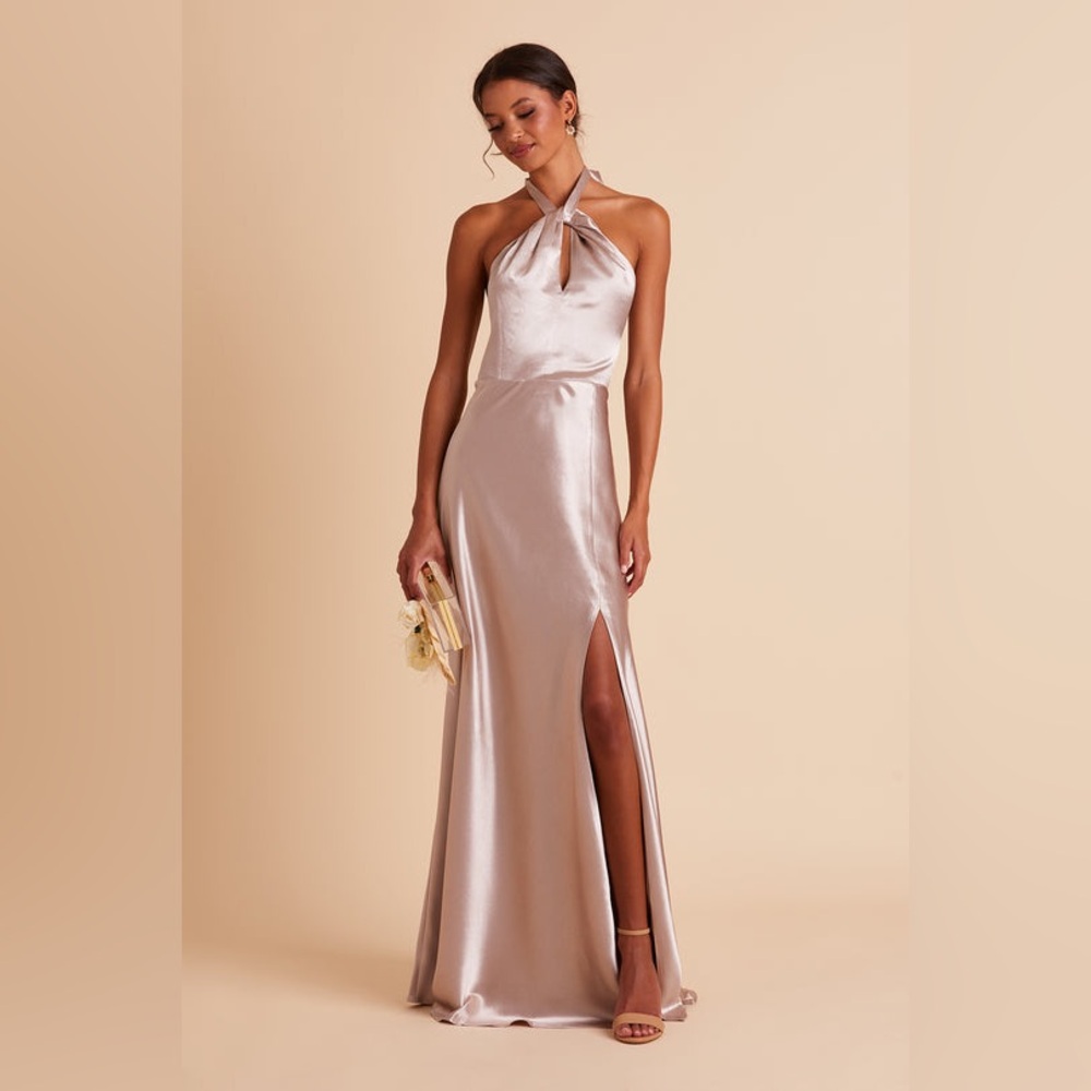 Birdy Grey Monica Dress in Shiny Satin Taupe